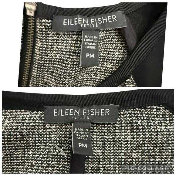 Eileen Fisher Black Grey Tweed Dress Blazer Jacket Set Colorblock Medium Petite - Picture 14 of 16